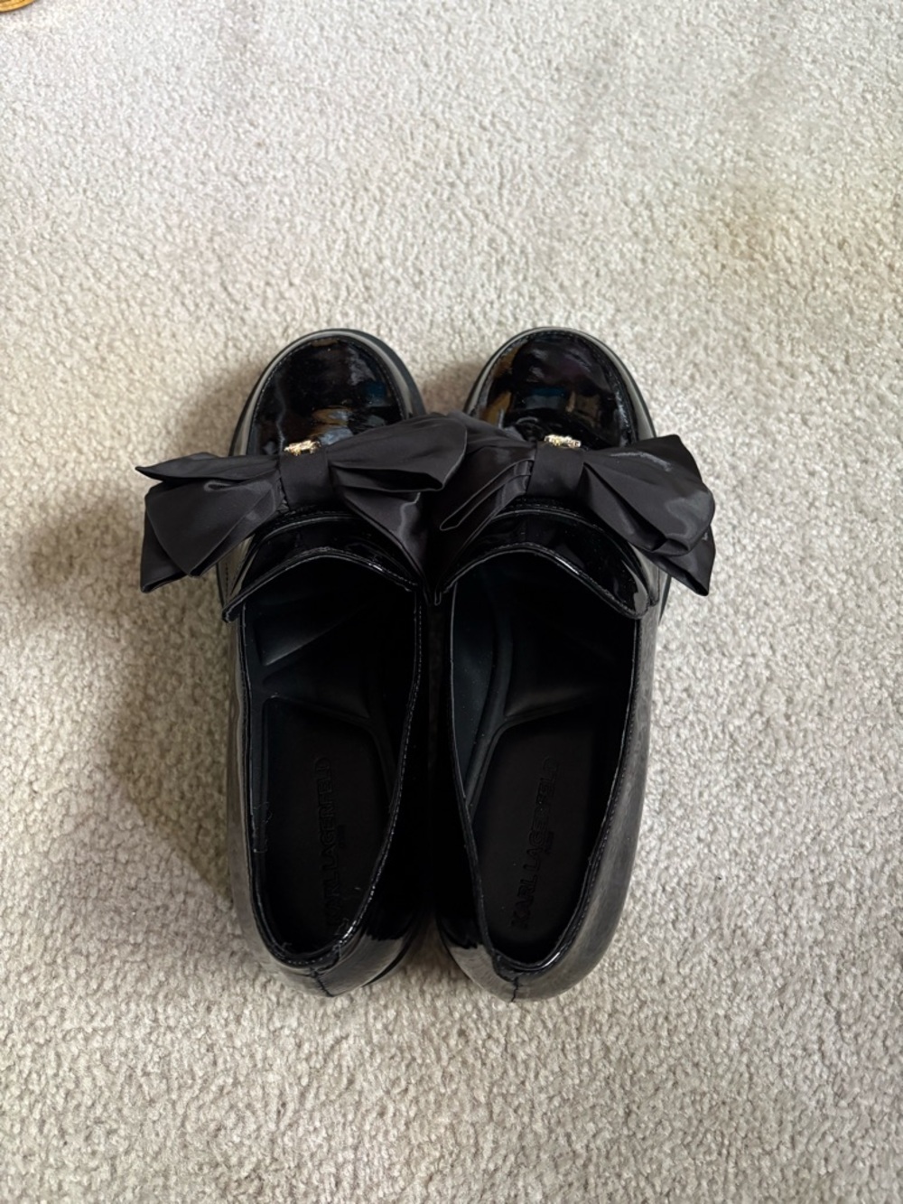 Karl Lagerfeld Black Patent Bow Loafers